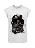 "Masked Vision" Raw-Hem Sleeveless Tee