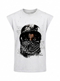 "Masked Vision" Raw-Hem Sleeveless Tee