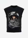 "Masked Vision" Raw-Hem Sleeveless Tee