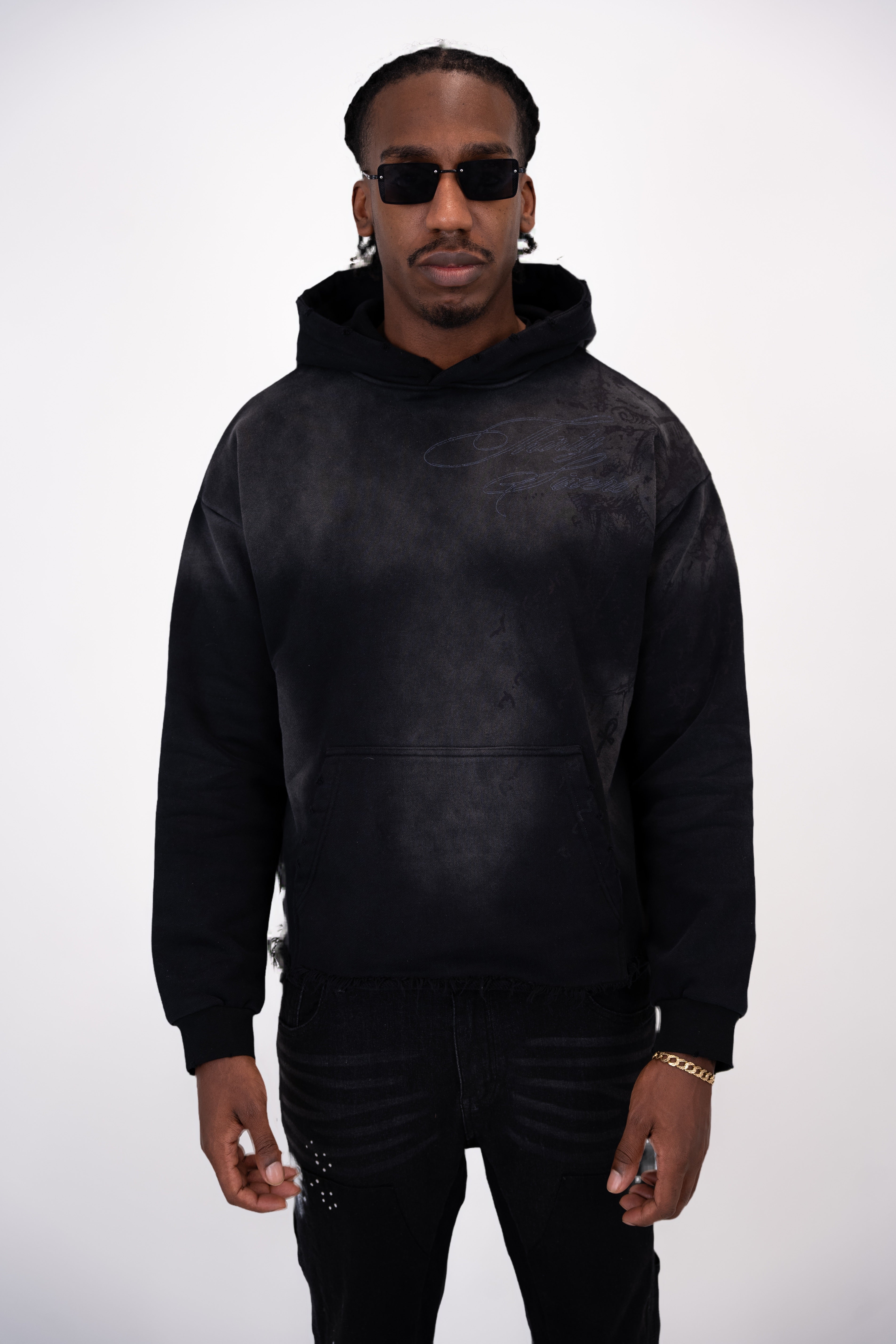 Distressed Heavy Black Designer Hoodie 