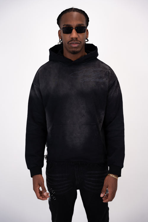 Distressed Heavy Black Designer Hoodie 