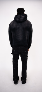 Distressed Heavy Black Designer Hoodie Back profile