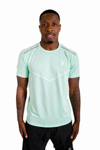 Man wearing a light green mint athletic shirt with 36 thirtysixers on a white background
