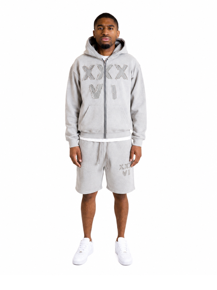 XXXVI Zip Hoodie & Shorts Set – Heather Grey