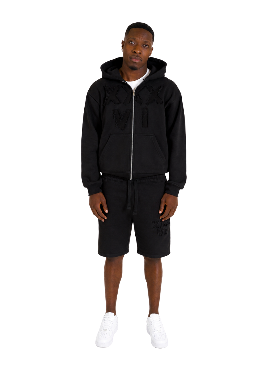 XXXVI Zip Hoodie & Shorts Set – Black