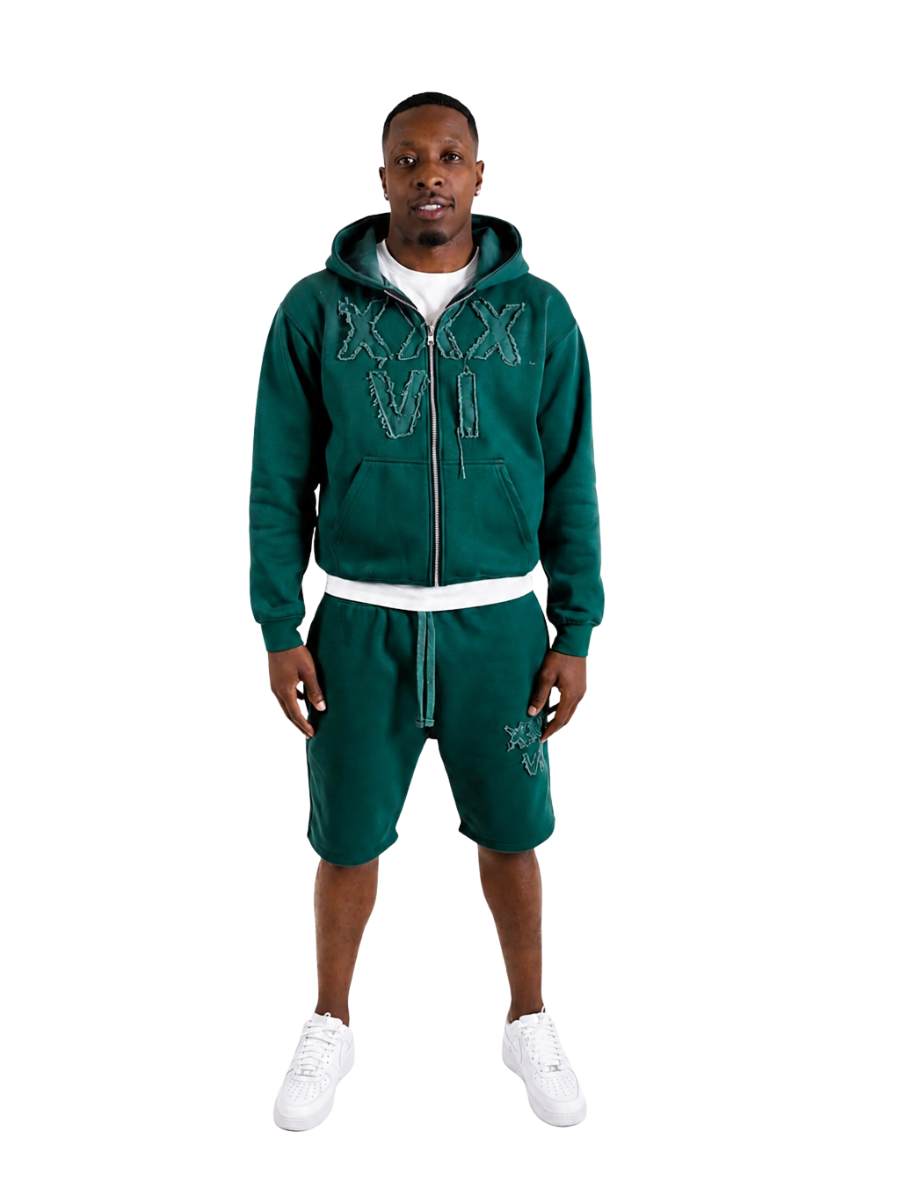 XXXVI Zip Hoodie & Shorts Set – Forest Green