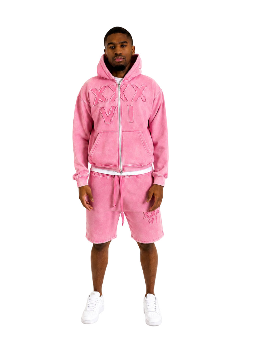 XXXVI Zip Hoodie & Shorts Set – Pink