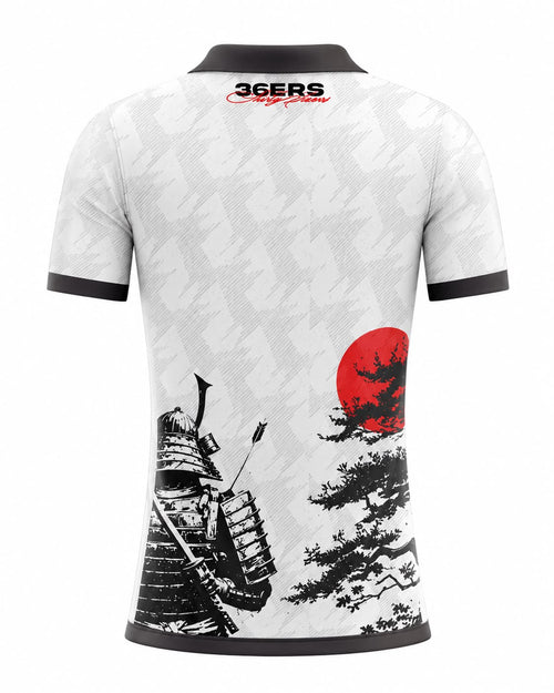 japan White sports jersey back with black and red graphics on a white background