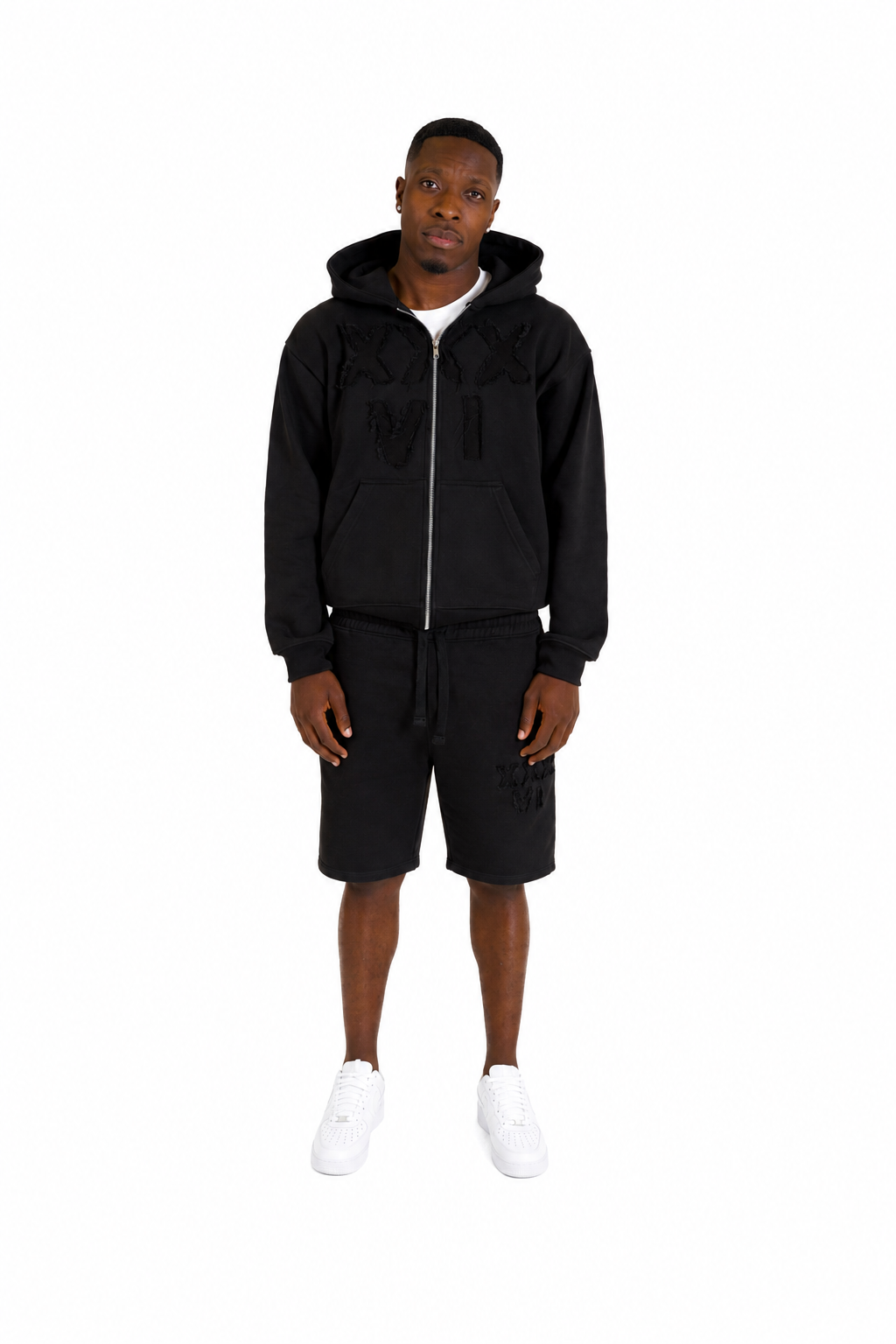 black xxxvi distressed shorts set tracksuit thirtysixers 36 designer set 