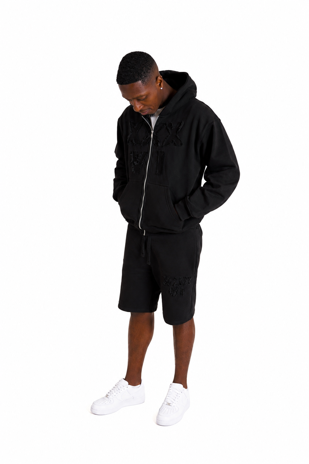 black xxxvi distressed shorts set tracksuit thirtysixers 36 designer set 